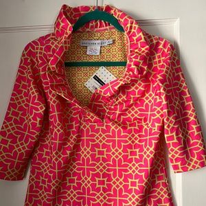 Gretchen Scott 3/4 Sleeve Ruffle Neck Top
